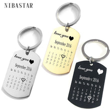 Load image into Gallery viewer, Personalized Customize Engraving  Key Chain Stainless Steel Calendar Highlighted Date Car Logo Plate Number  Anti-lost Keyring