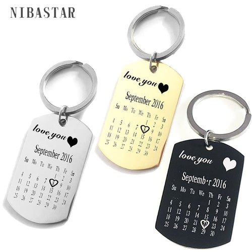 Personalized Customize Engraving  Key Chain Stainless Steel Calendar Highlighted Date Car Logo Plate Number  Anti-lost Keyring