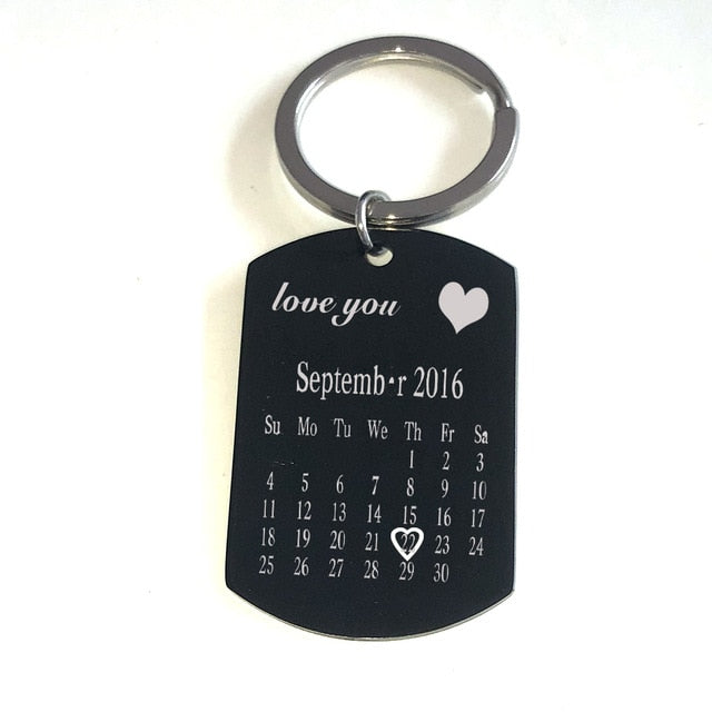 Personalized Customize Engraving  Key Chain Stainless Steel Calendar Highlighted Date Car Logo Plate Number  Anti-lost Keyring