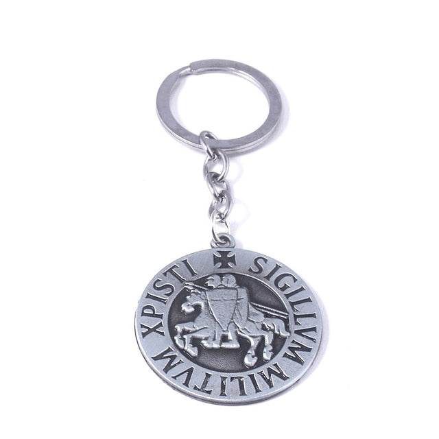 Knight Templar Keychain Letter Sigillum Militum Xpisti Vintage Silver Pendant Key Chain for Women Men Car Keyring Jewelry