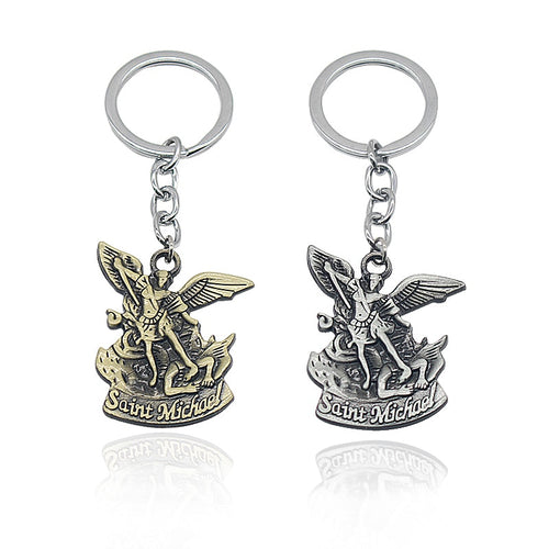 Punk Vintage Bible Archangel Saint Michael Pendant Keychain St. Michael Angel Wings Jesus Key Chain Car Holder Keys Chaveiro