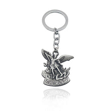 Load image into Gallery viewer, Punk Vintage Bible Archangel Saint Michael Pendant Keychain St. Michael Angel Wings Jesus Key Chain Car Holder Keys Chaveiro