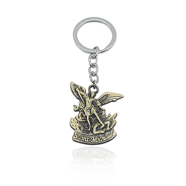 Punk Vintage Bible Archangel Saint Michael Pendant Keychain St. Michael Angel Wings Jesus Key Chain Car Holder Keys Chaveiro